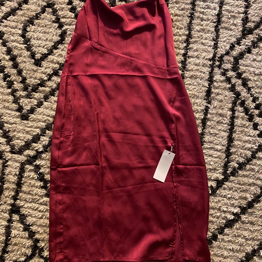 Magenta cowl neck satin dress